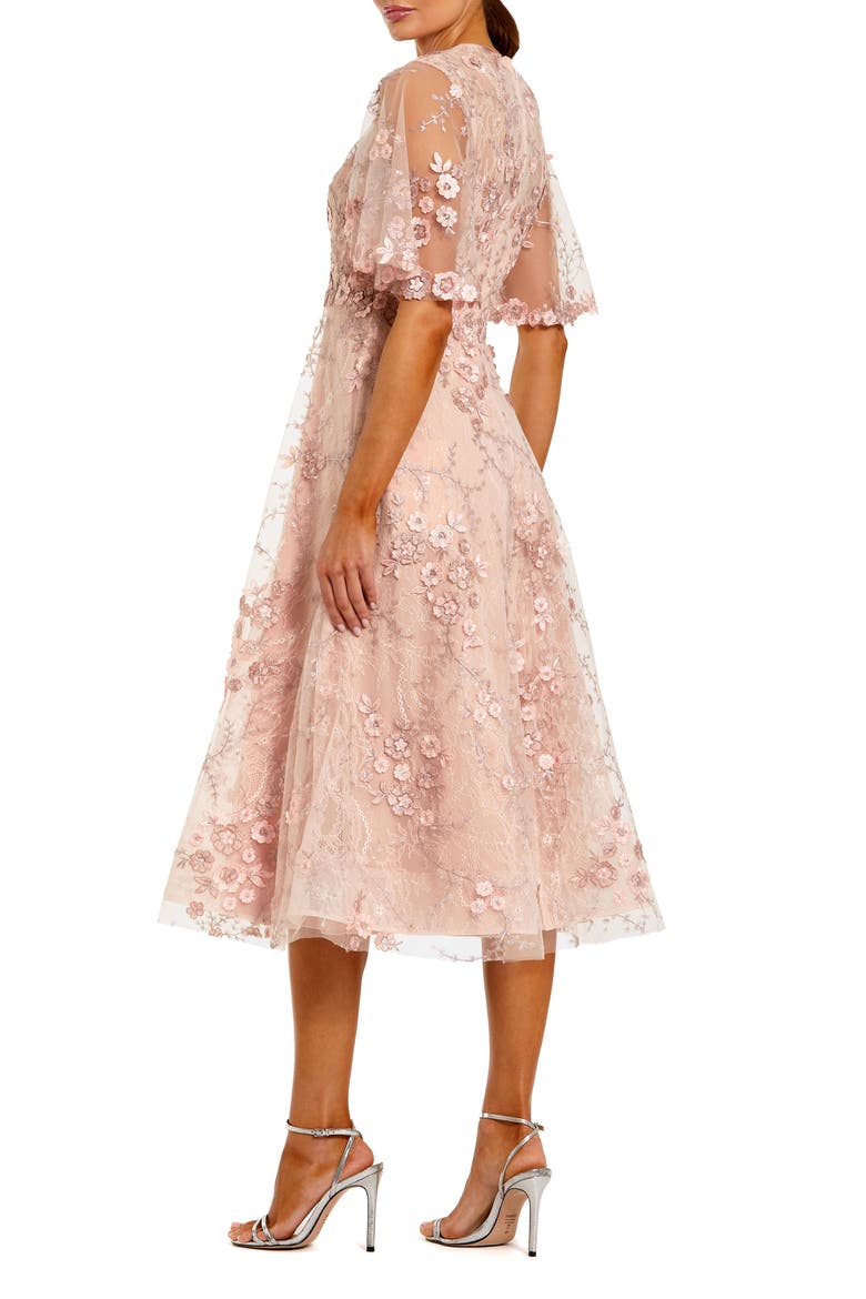 Petite Flutter Sleeve Floral Emboridered Midi Dress, Alternate, color, Blush