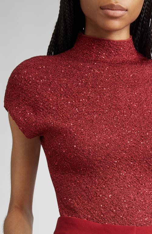 Lela Rose Sequin Knit Short Sleeve Mock Neck Top In White