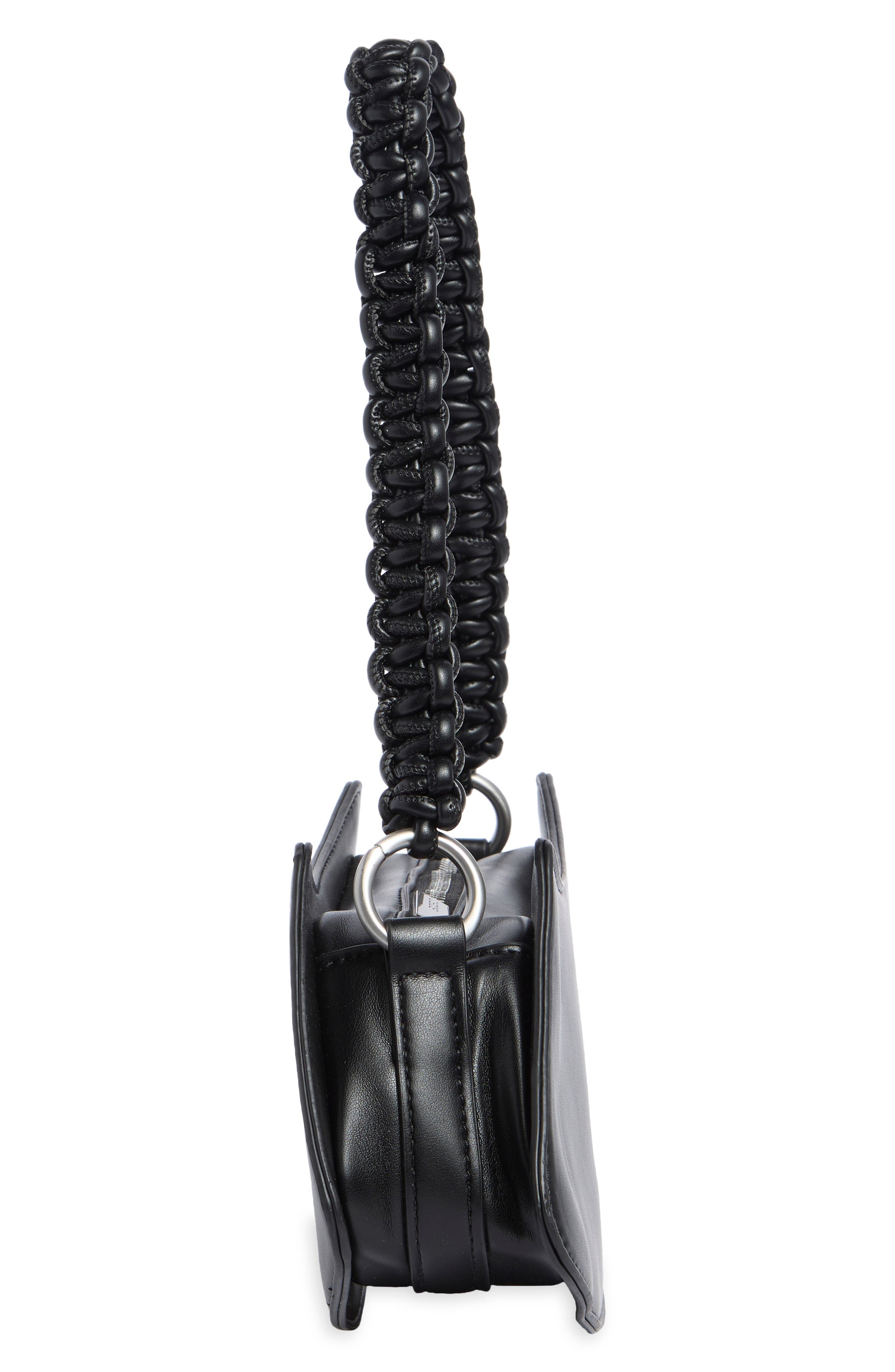 Curved Faux Leather Baguette, Alternate, color, BLACK