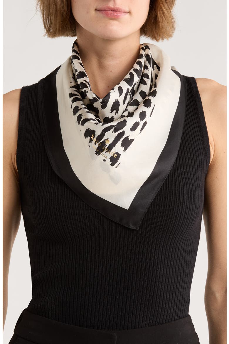 modern leopard silk scarf, Main, color, CREAM/ BLACK