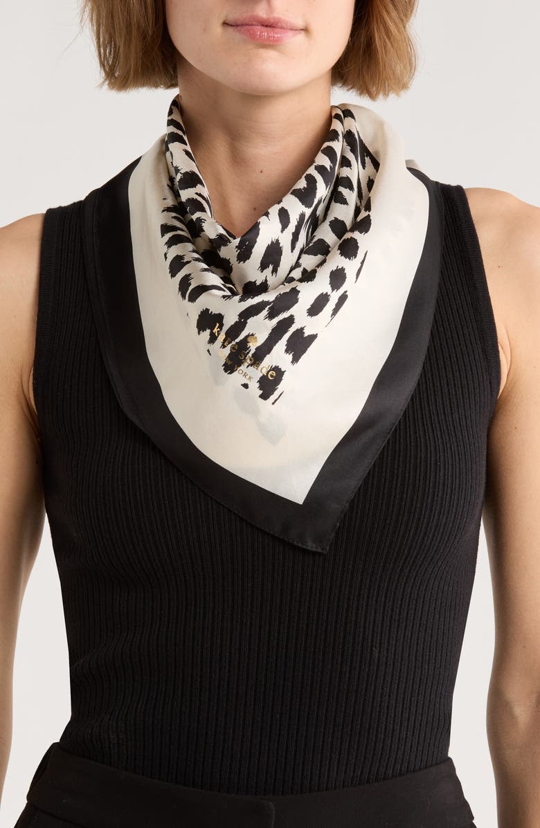 Kate Spade New York modern leopard silk scarf, Main, color, Cream/ Black
