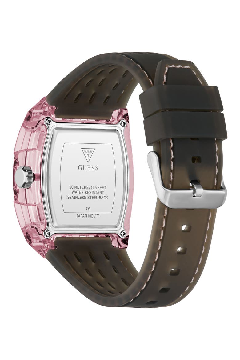Sporting Pink & Black Multifunction Silicone Strap Watch, 42mm x 43mm, Alternate, color, BLACK