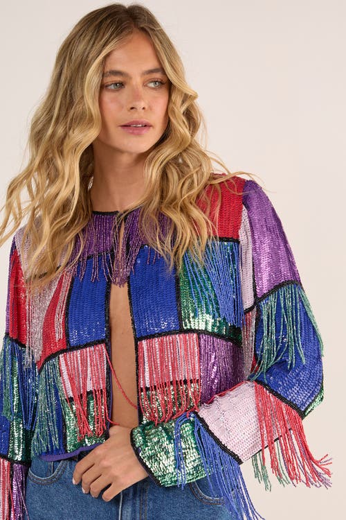 Nasty Gal Colour Block Check Tassel Sequin Jacket In Multi