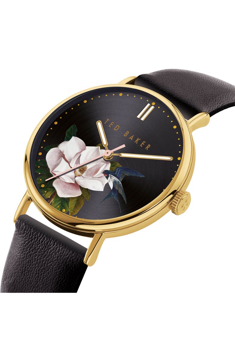 Ted Baker London Phylipa Flowers Leather Strap Watch, 37mm, Alternate, color, 