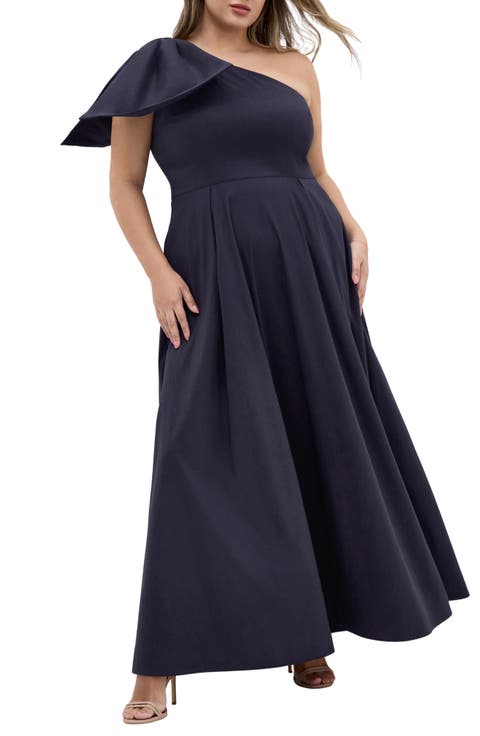 Captivate Bow One-Shoulder A-Line Gown (Plus)