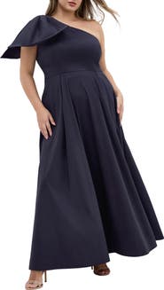 City Chic Captivate Bow One-Shoulder A-Line Gown