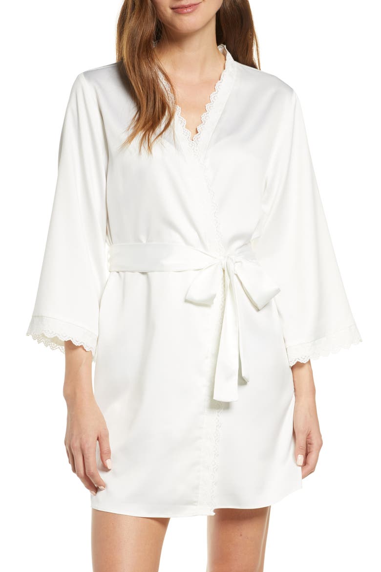 Victoria Short Satin Robe, Main, color, IVORY
