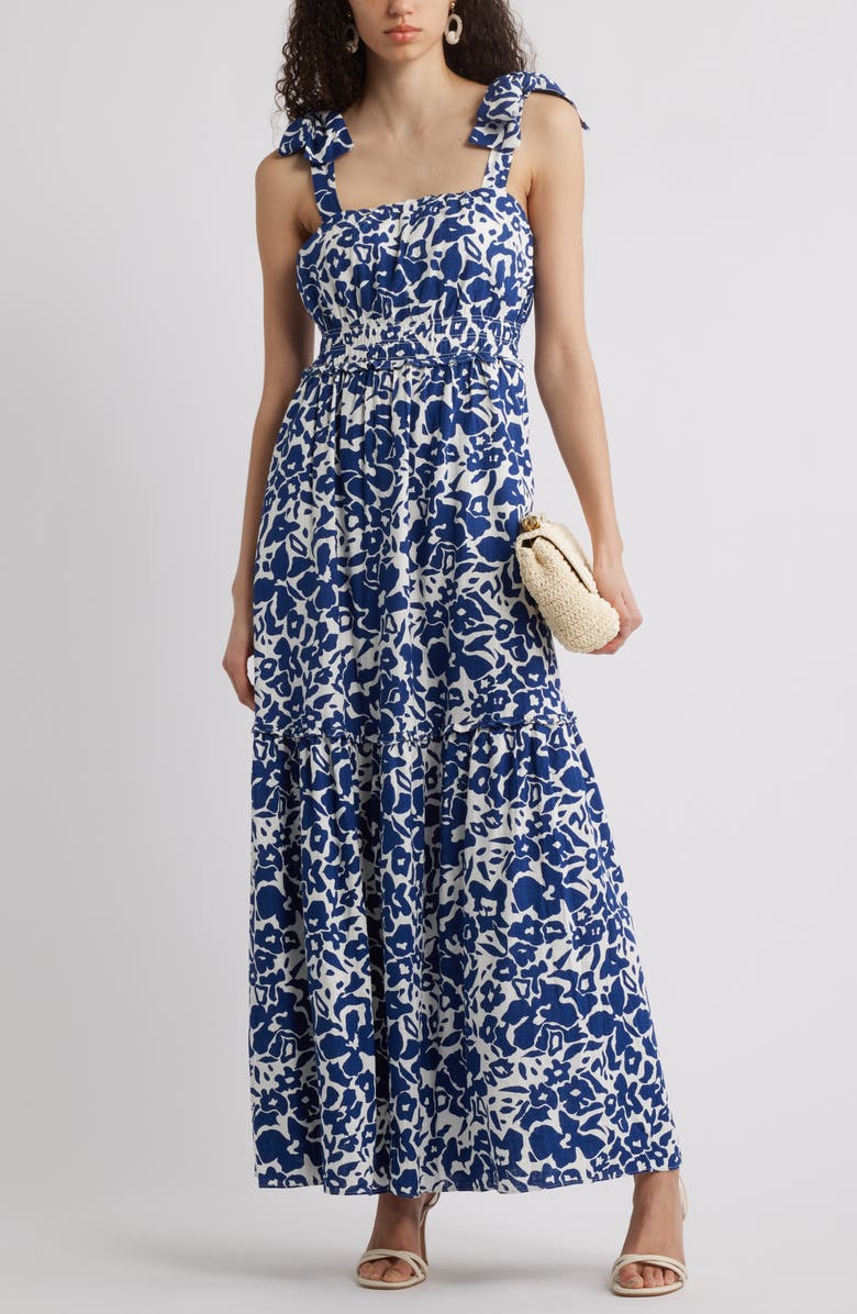 Chelsea28 Tie Strap Floral Print Maxi Dress, Alternate, color, Ivory- Blue Jackie Floral