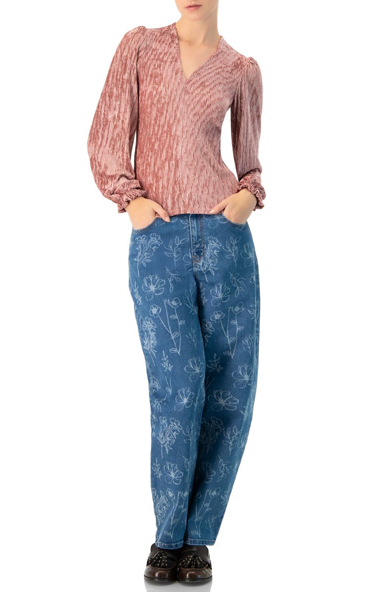 IVONNE Pleated Velvet V-Neck Blouse, Alternate, color, Dark Pink