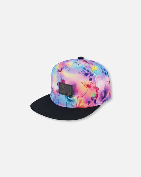 Baby Girl's Printed Cap Butterflies On Multicolored And Black Background
