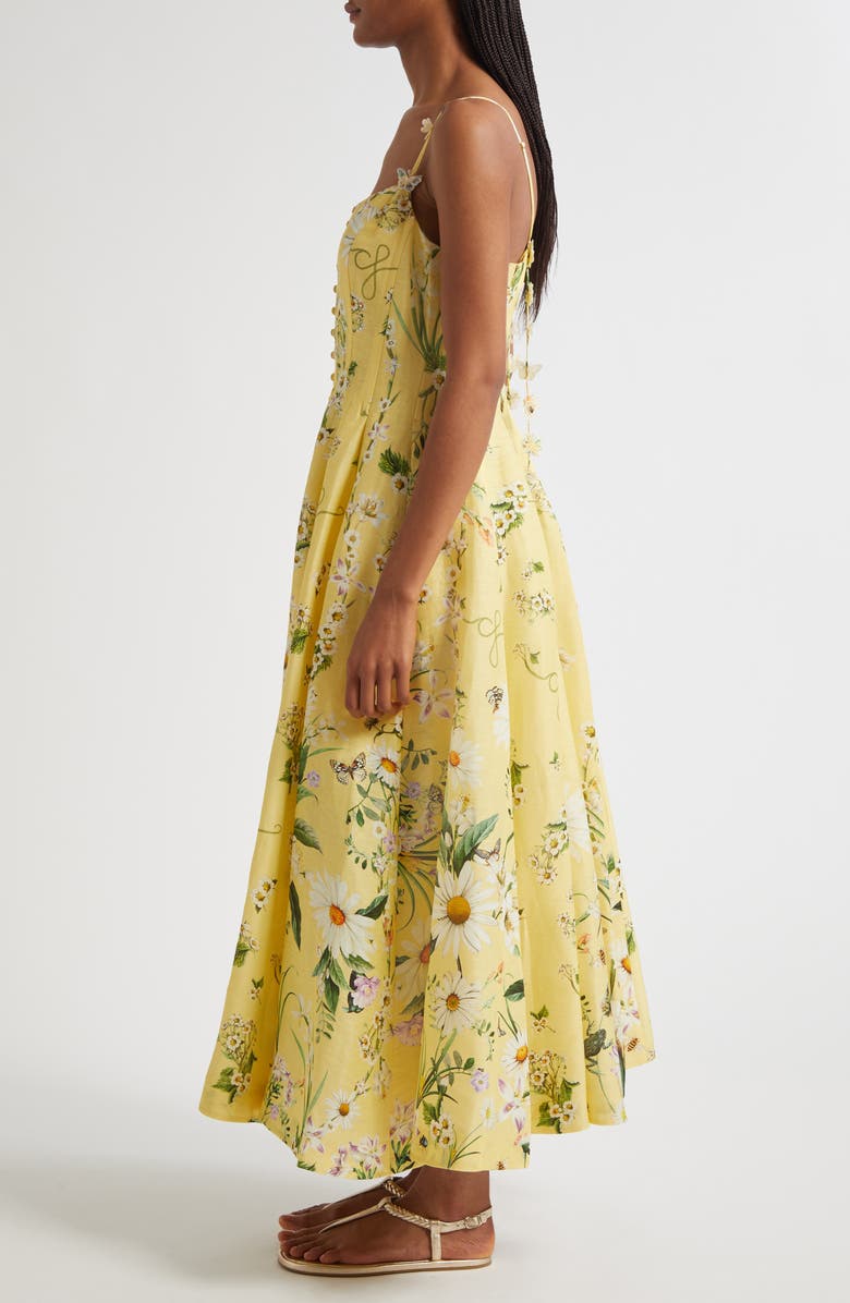 Camilla Daisy Chains Fit & Flare Linen & Silk Corset Dress, Alternate, color,