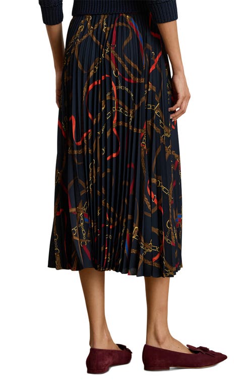 Ralph Lauren Lauren Belting Print Pleated Georgette Skirt In Brown
