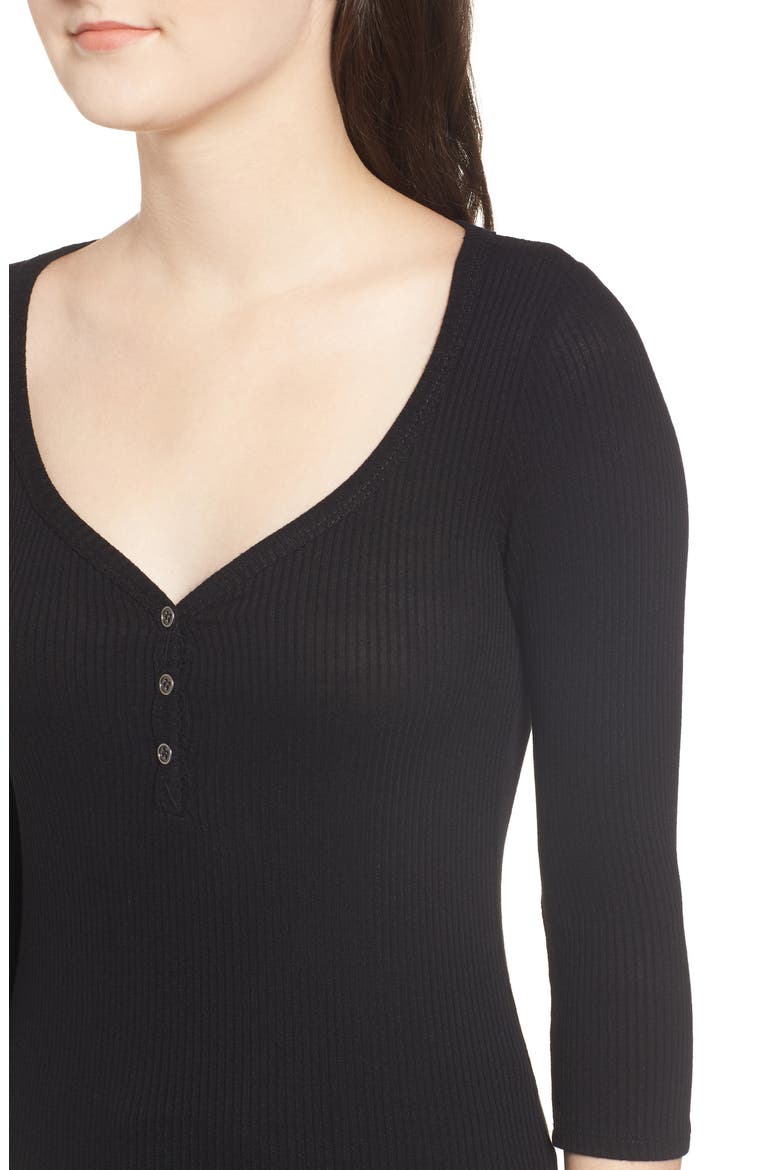 Ribbed Henley, Alternate, color, BLACK