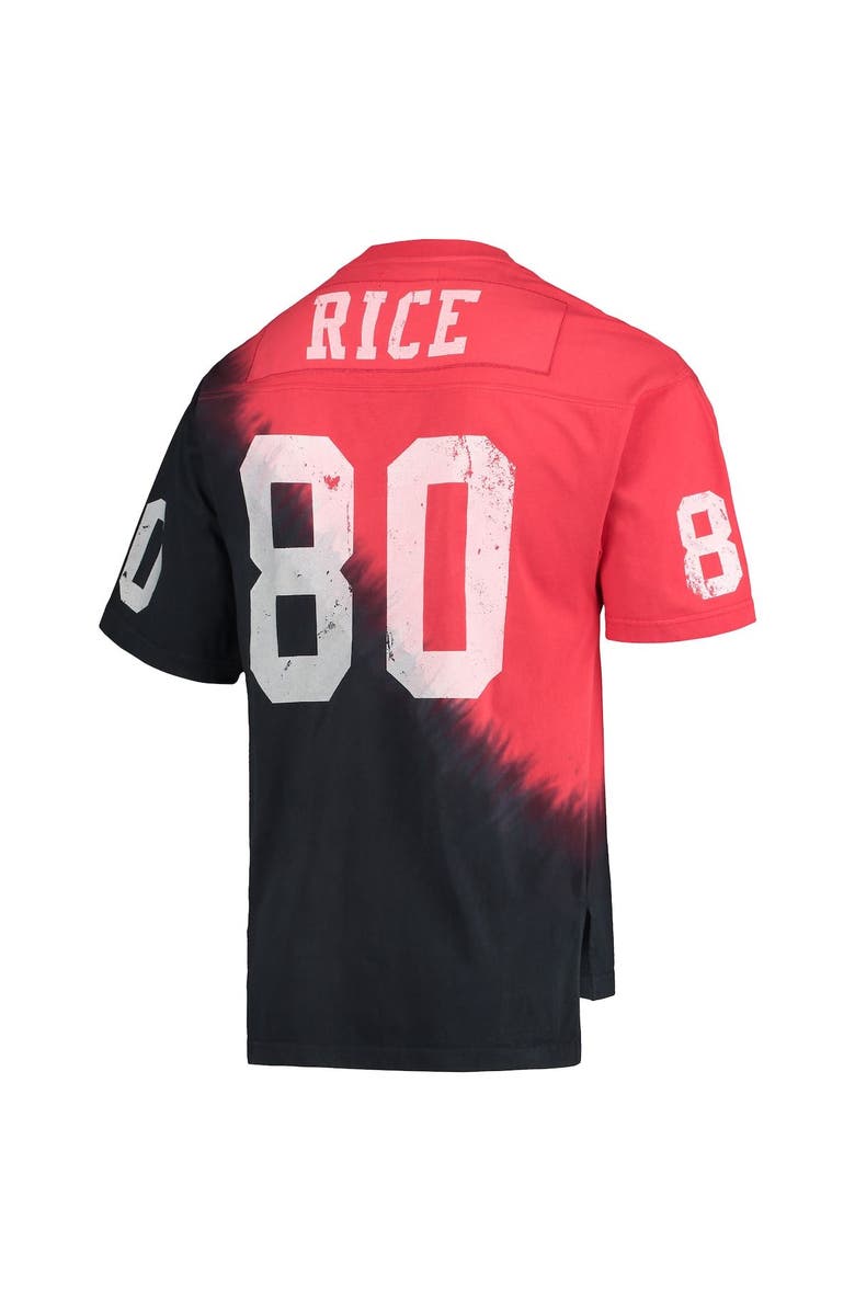 Mitchell & Ness Men's Mitchell & Ness Jerry Rice Black/Red San Francisco 49ers Retired Player Name & Number Diagonal Tie-Dye V-Neck T-Shirt, Alternate, color, Black