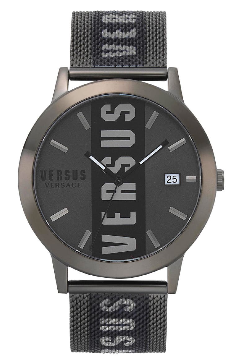 Barbes Logo Mesh Watch, 44mm, Main, color, BLACK/ GREY/ BLACK