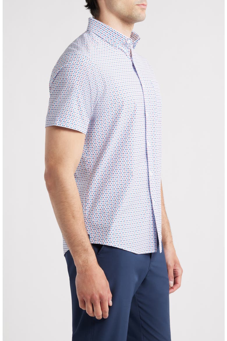 Leeward Trim Fit Neat Short Sleeve Button-Up Shirt, Alternate, color, WHITE ABSTRACT CIRCLE CLASSIC