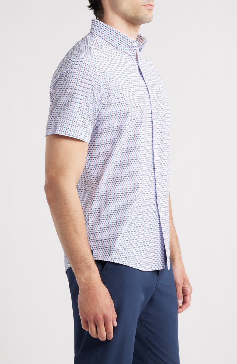 Mizzen+Main Leeward Trim Fit Neat Short Sleeve Button-Up Shirt, Alternate, color, White Abstract Circle