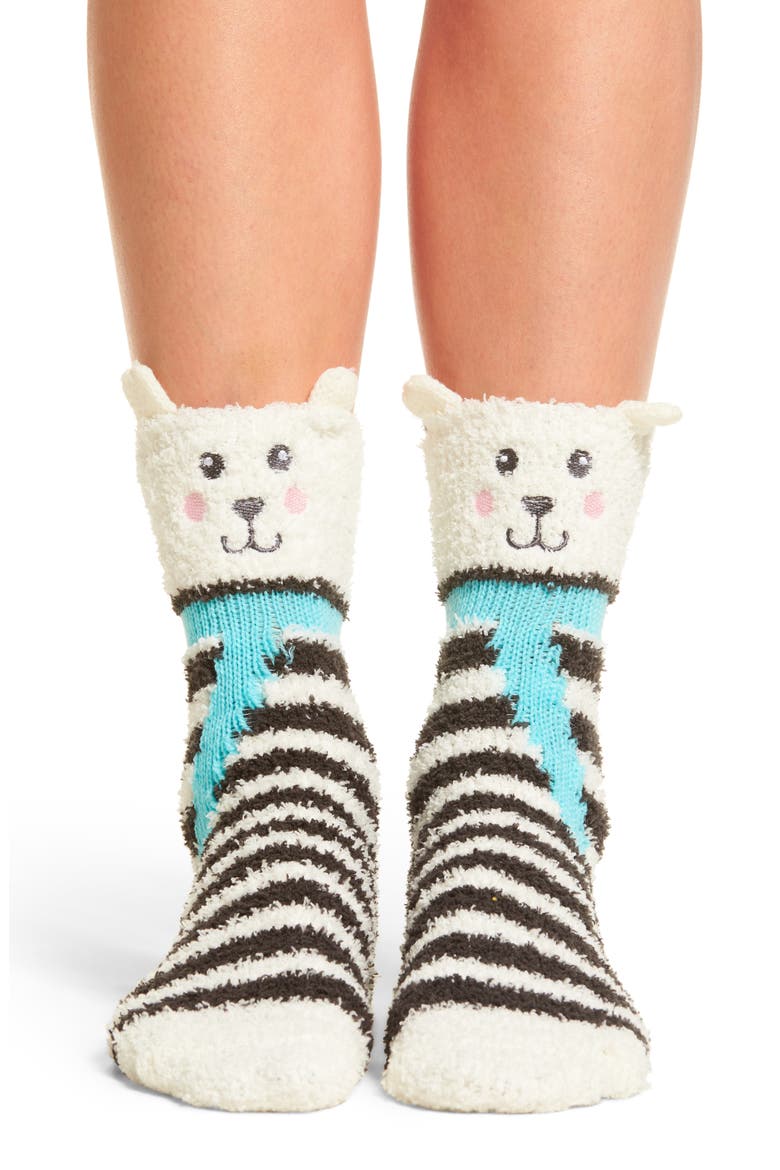 Stripe Plush Socks, Alternate, color, CHARCOAL POLAR BEAR