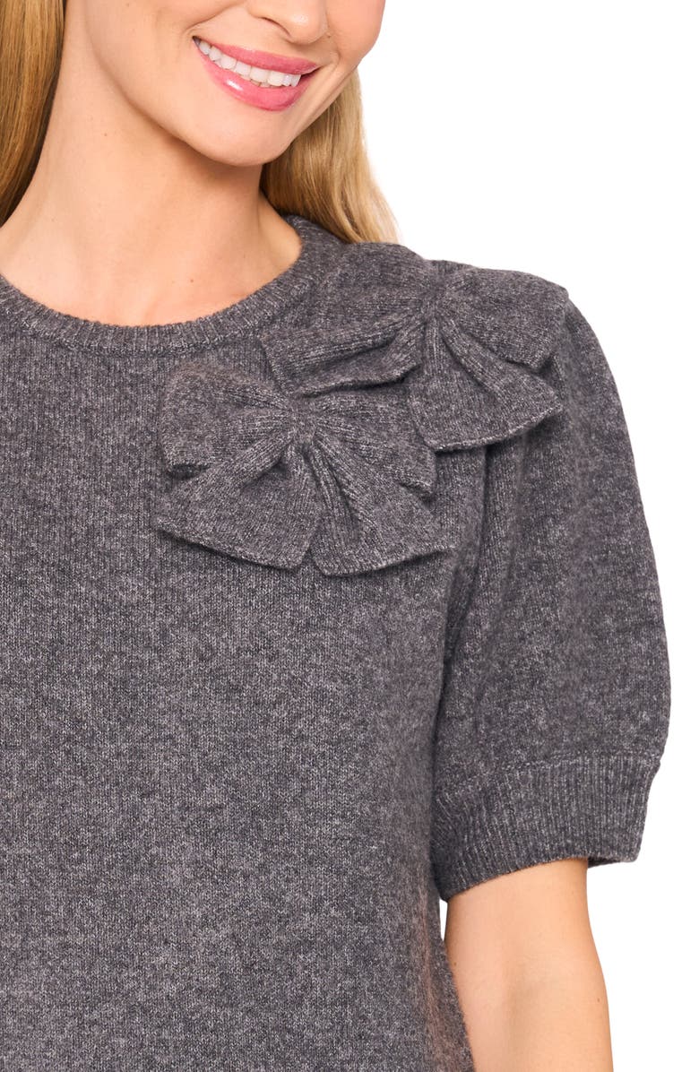 CeCe Bow Detail Puff Sleeve Sweater, Alternate, color, Medium Heather Grey