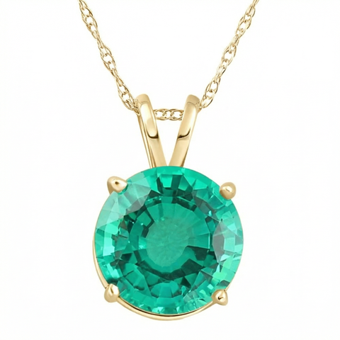 2.70Ct Round Green Emerald Solitaire Pendant 14k Gold 18" Necklace Lab Grown 9MM