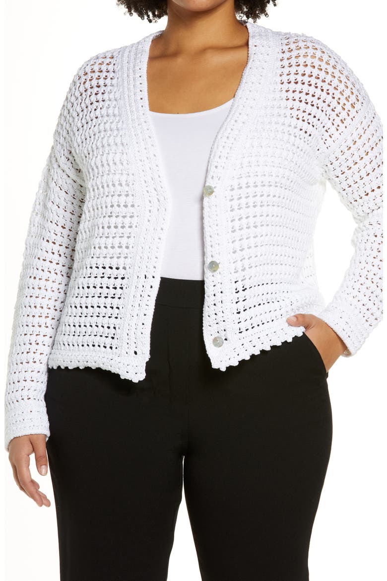Crochet Cotton Cardigan, Main, color, OPTIC WHITE