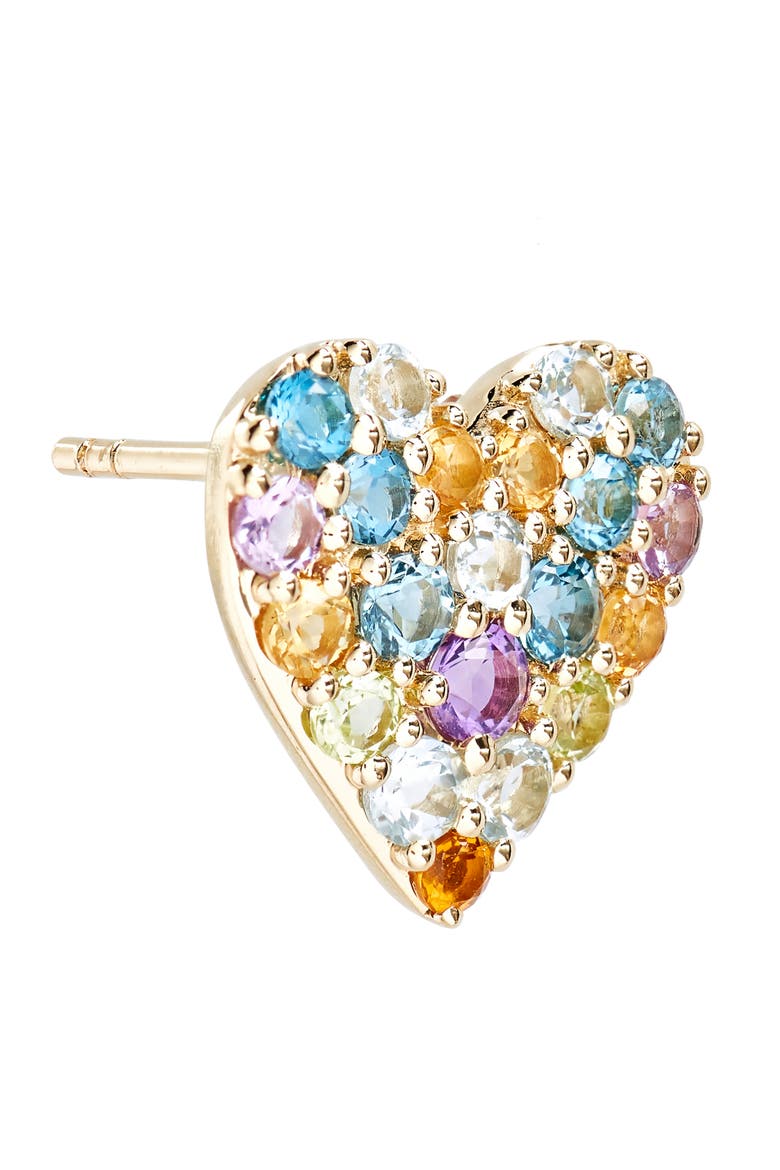 Pavé Heart Stud Earrings (Nordstrom Exclusive), Alternate, color, 14K YELLOW GOLD / MIX STONE
