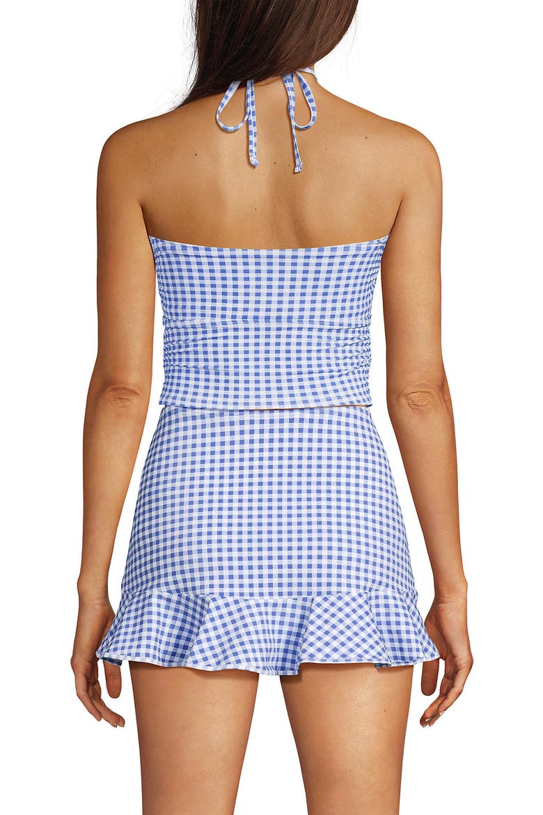 Womens Ruched Halter Tankini Top, Alternate, color, Soft Cloud Blue Gingham