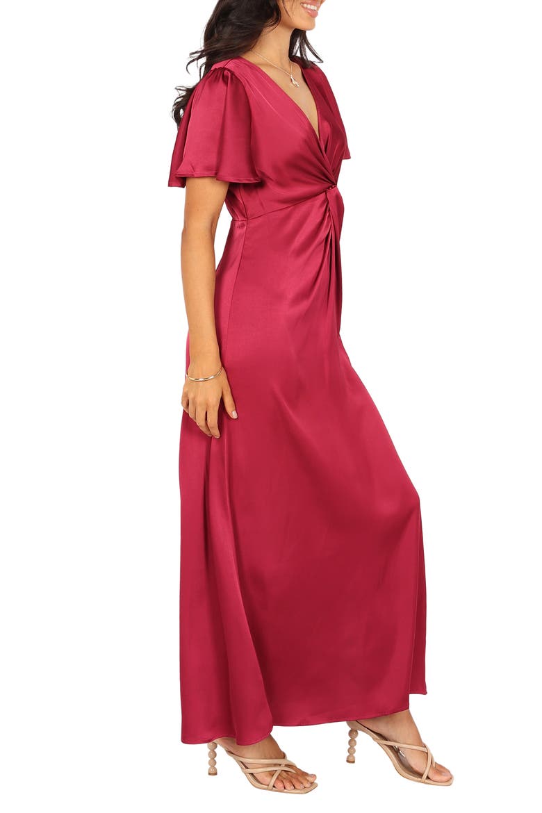 Hathaway Gathered Satin Dress, Alternate, color, BERRY