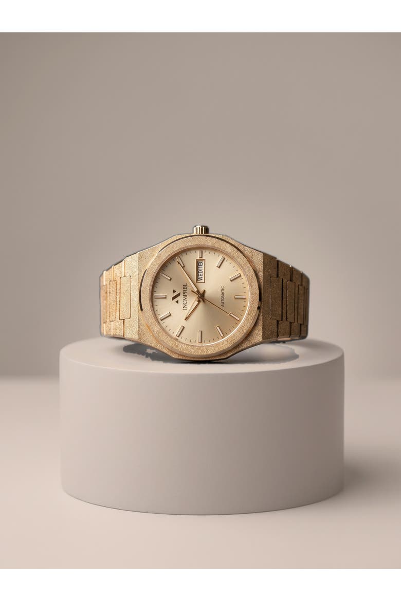 Ascend Givré 40MM Automatic Link Watch In Frosted Champagne Gold, Main, color, Rich Frosted Yellow Gold