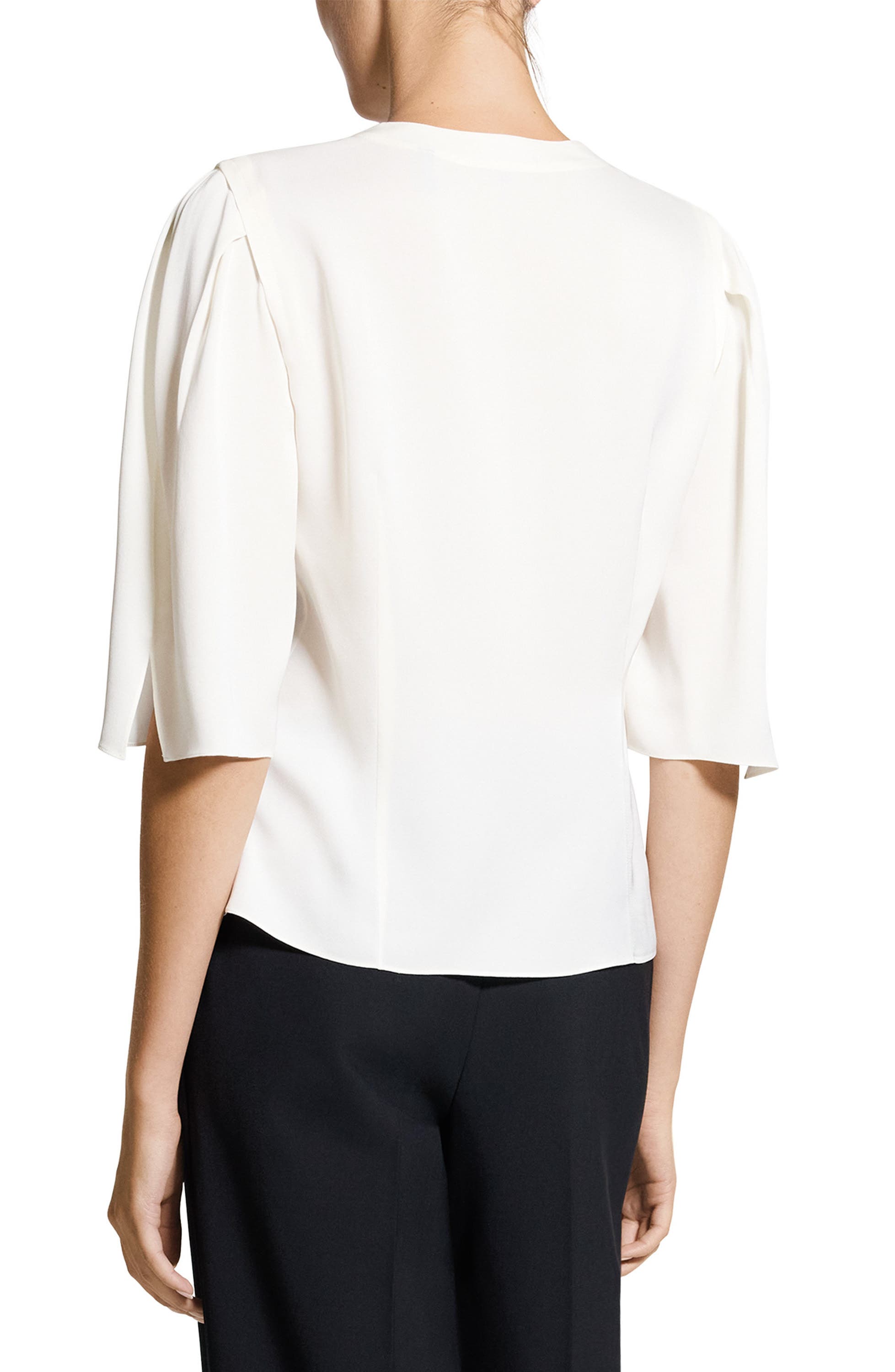 Round Sleeve Silk Button-Up Top - image 4