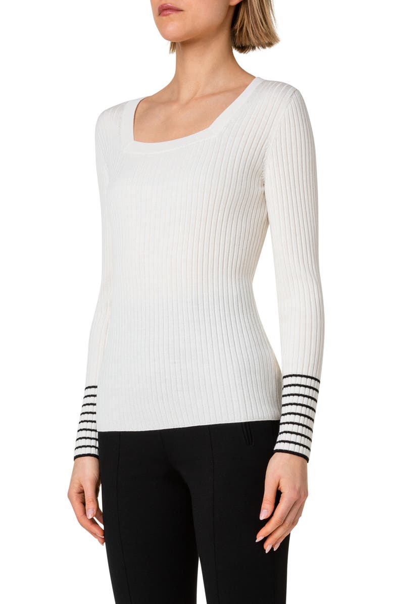 Akris punto Square Neck Rib Virgin Merino Wool Fitted Sweater, Alternate, color, 