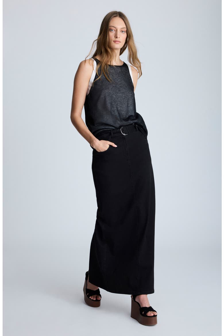Belted Denim Maxi Skirt, Alternate, color, NIK WASH