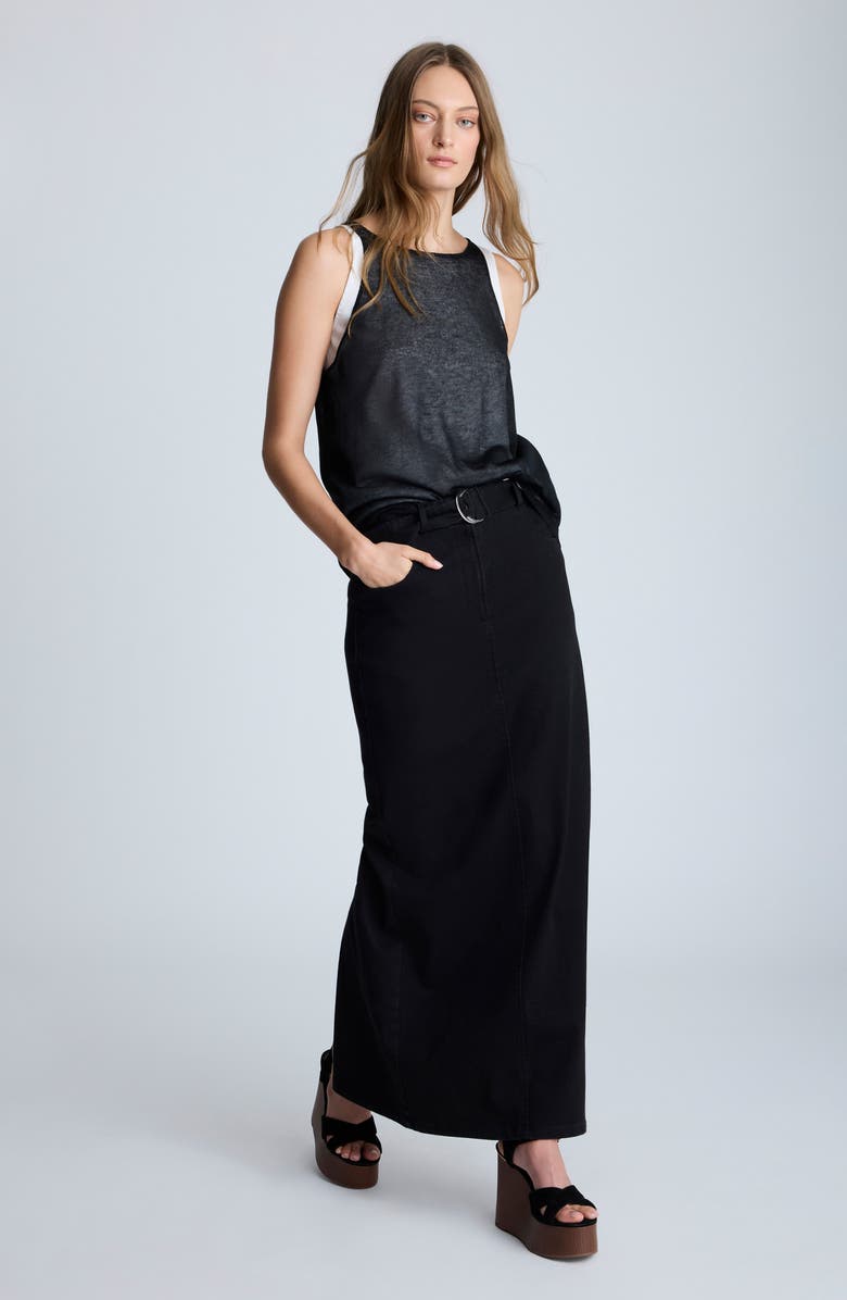 Kenneth Cole Belted Denim Maxi Skirt, Alternate, color, Nik Wash