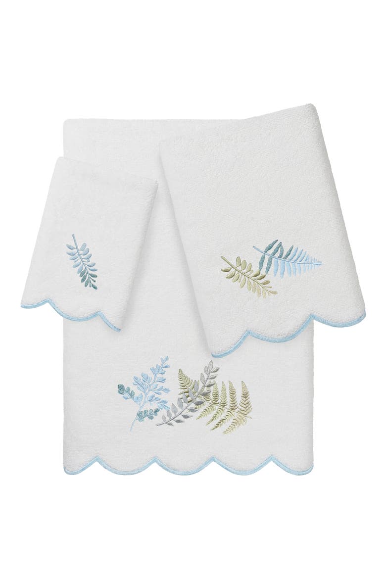 Fern Toss Scallop 3-Piece Towel Set, Main, color, WHITE/ BLUE