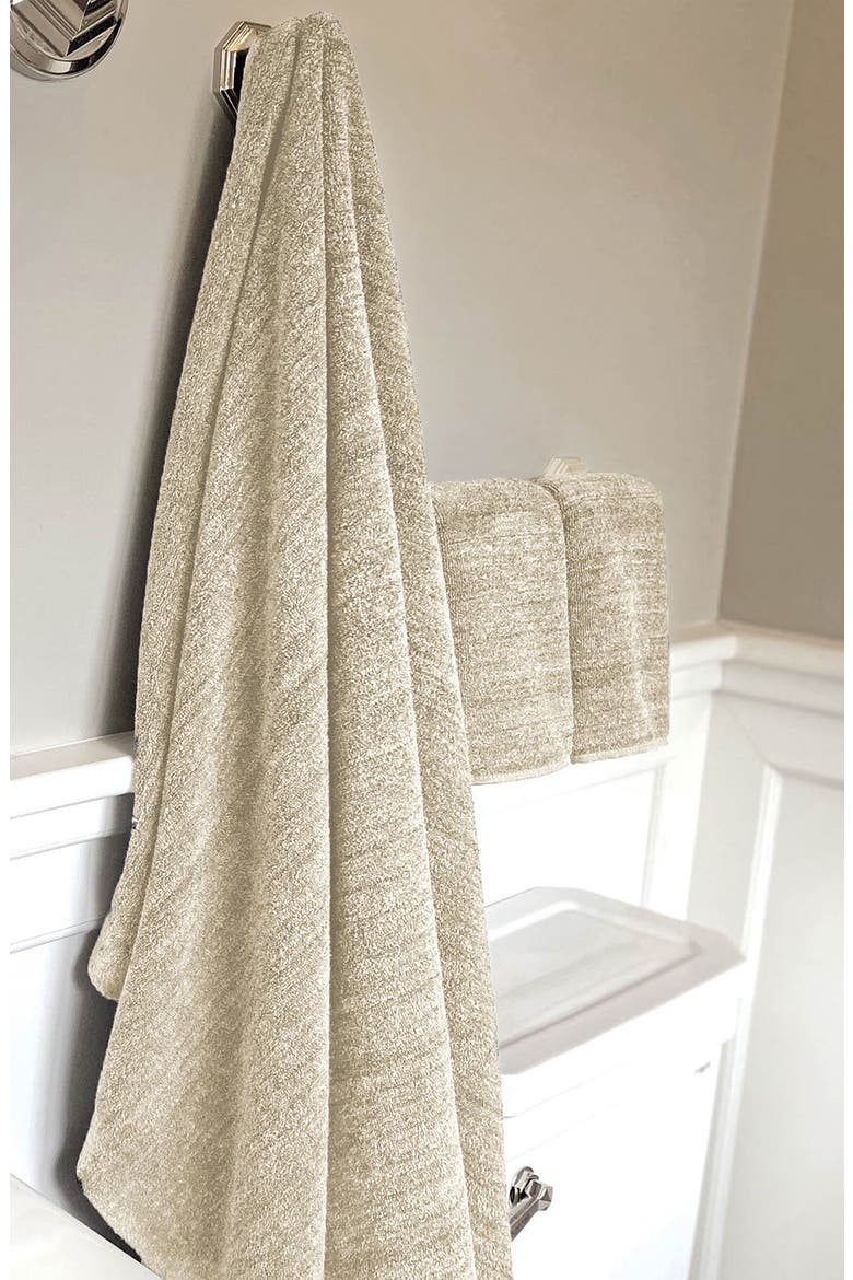 Melange Viscose Cotton Blend Odor & Mildew Resistant Bath Sheet & Hand Towel Set, Alternate, color, SAND
