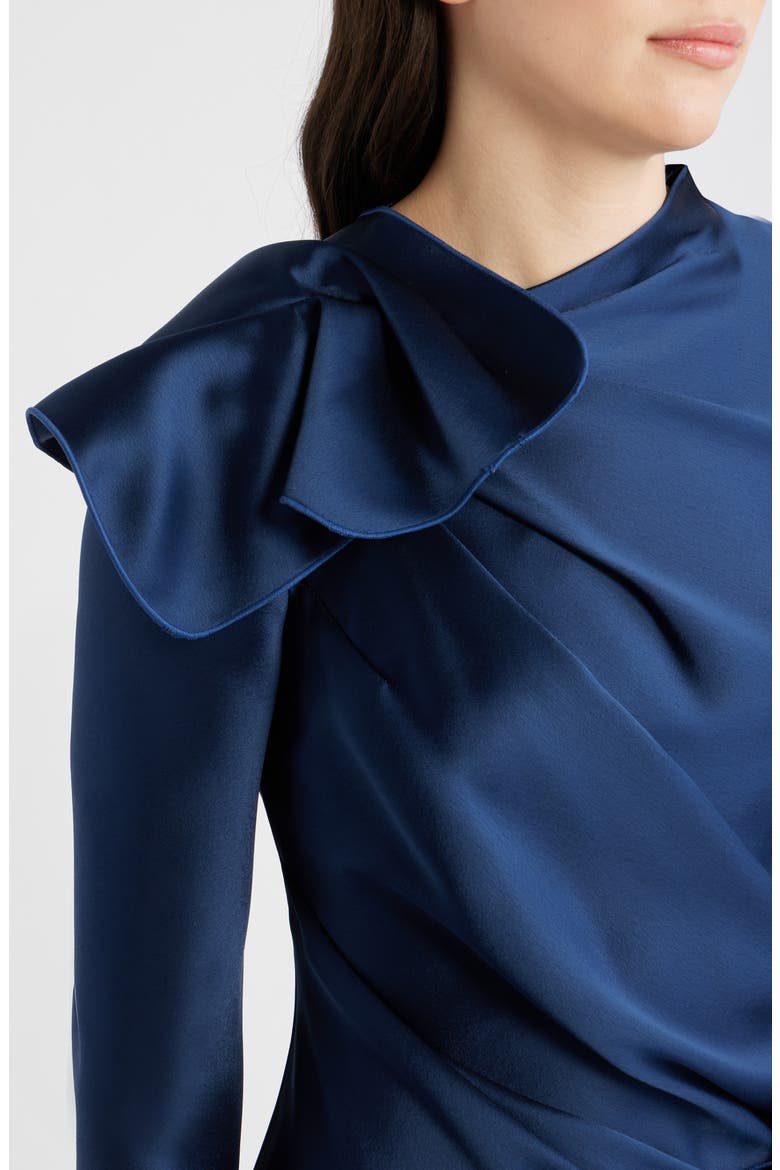 Ramwark Long Sleeve Satin Gown, Alternate, color, SAPPHIRE