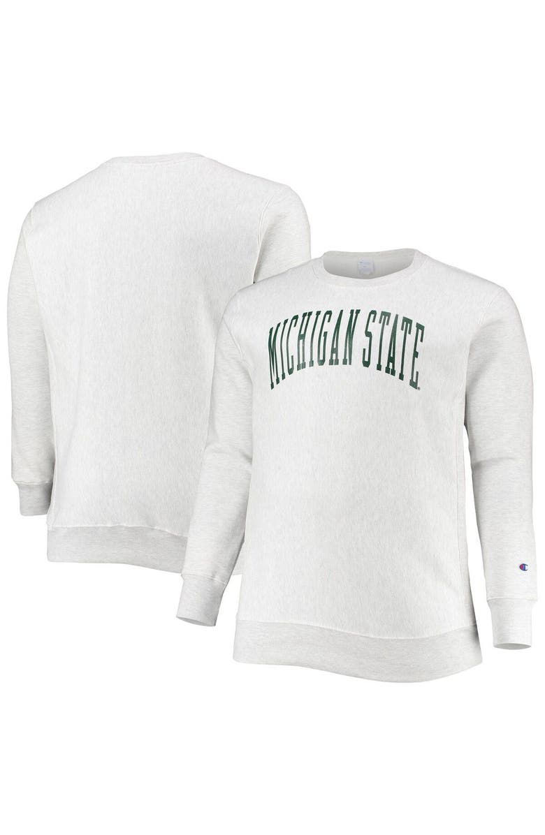 Champion Men's Champion Ash Michigan State Spartans Big & Tall Reverse Weave Fleece Crewneck Pullover Sweatshirt, Main, color, Ash