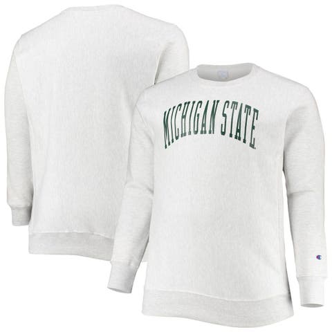 Men's Champion Ash Michigan State Spartans Big & Tall Reverse Weave Fleece Crewneck Pullover Sweatshirt