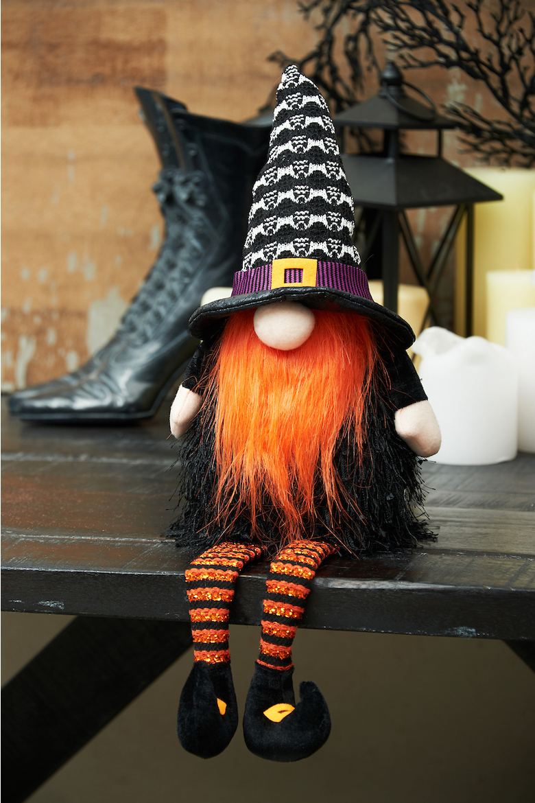 Orange Dangle Leg Halloween Gnome with LED Shelf Sitter, Alternate, color, Orange