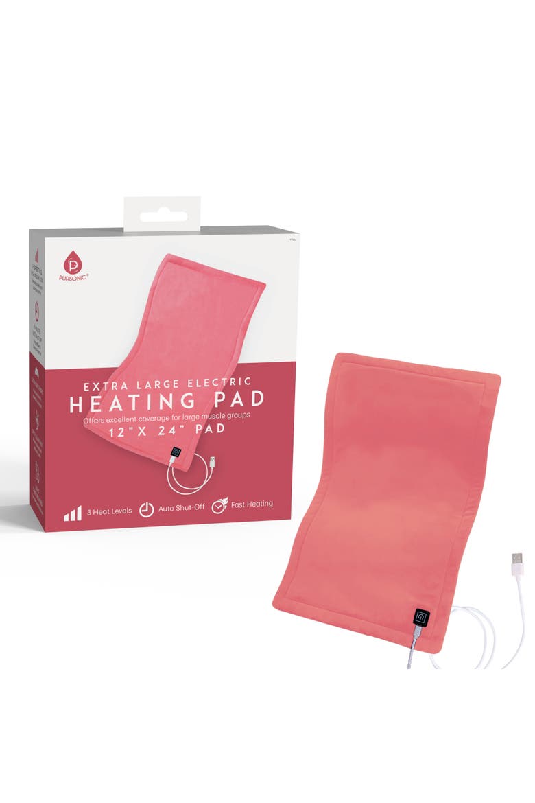 Large Heating Pad 12x24 with Auto Shut-Off, Main, color, Pink