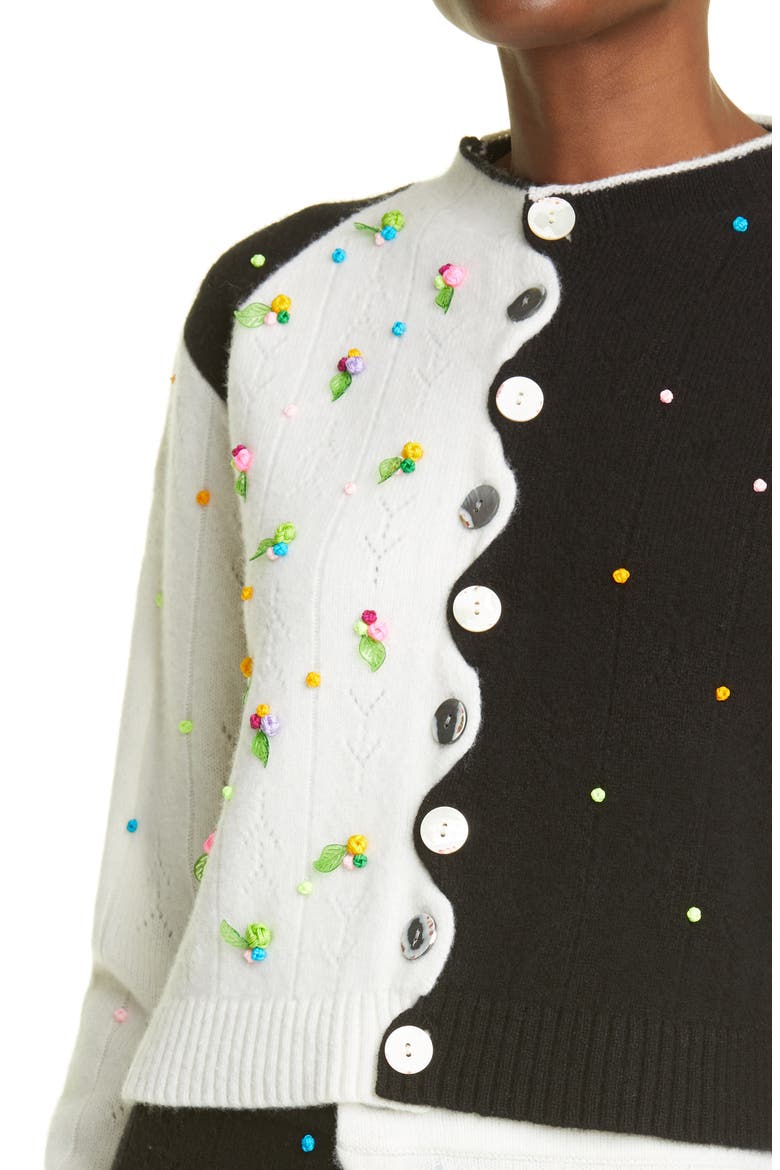 Rosie Extra Long Sleeve Lambswool Cardigan, Alternate, color, BLACK/ WHITE