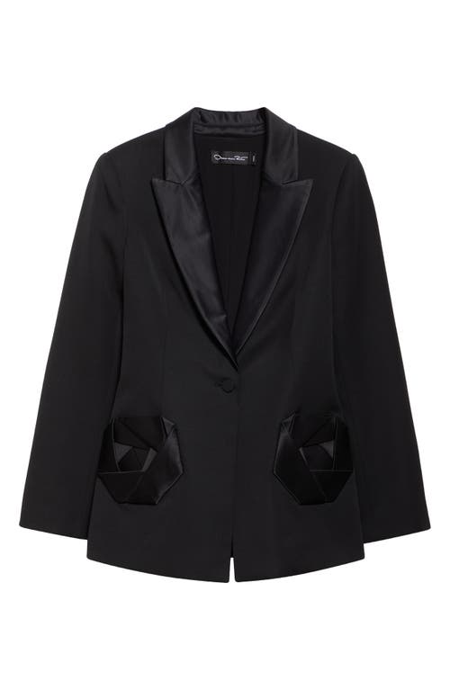 Oscar De La Renta Rosette Detail Virgin Wool Grain De Poudre Blazer In Black