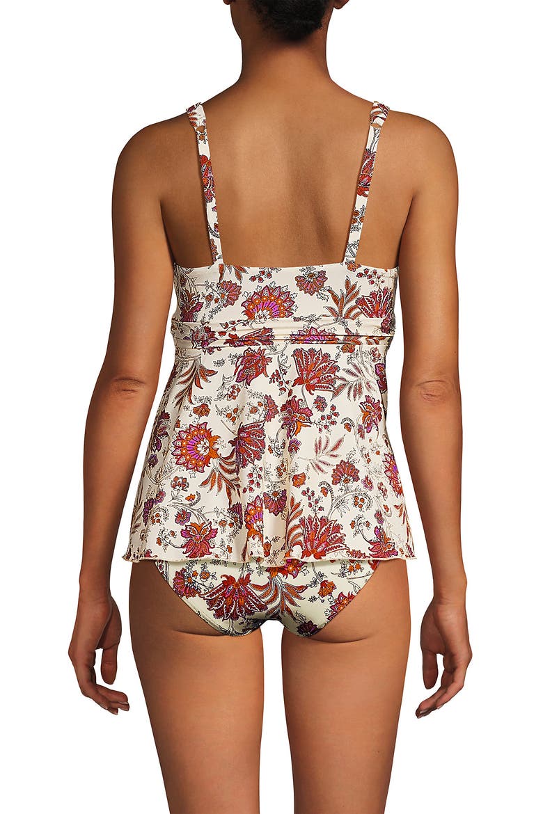 Sweetheart Belted Flutter Tankini, Alternate, color, Egret White Ornate Floral