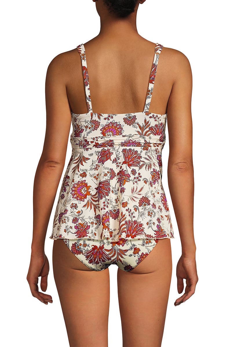 Lands' End Sweetheart Belted Flutter Tankini, Alternate, color, Egret White Ornate Floral