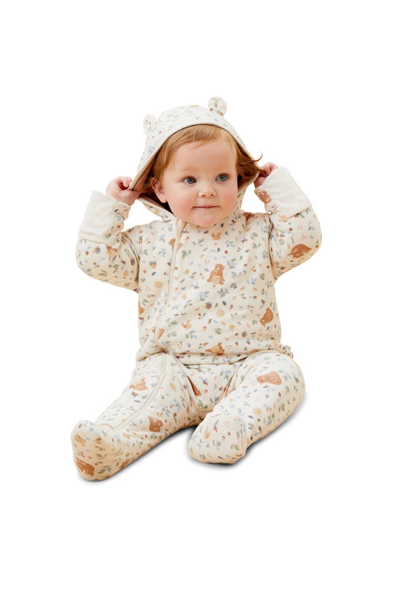Bear Print Hooded Jumpsuit, Alternate, color, HONEY BEAR PRINT