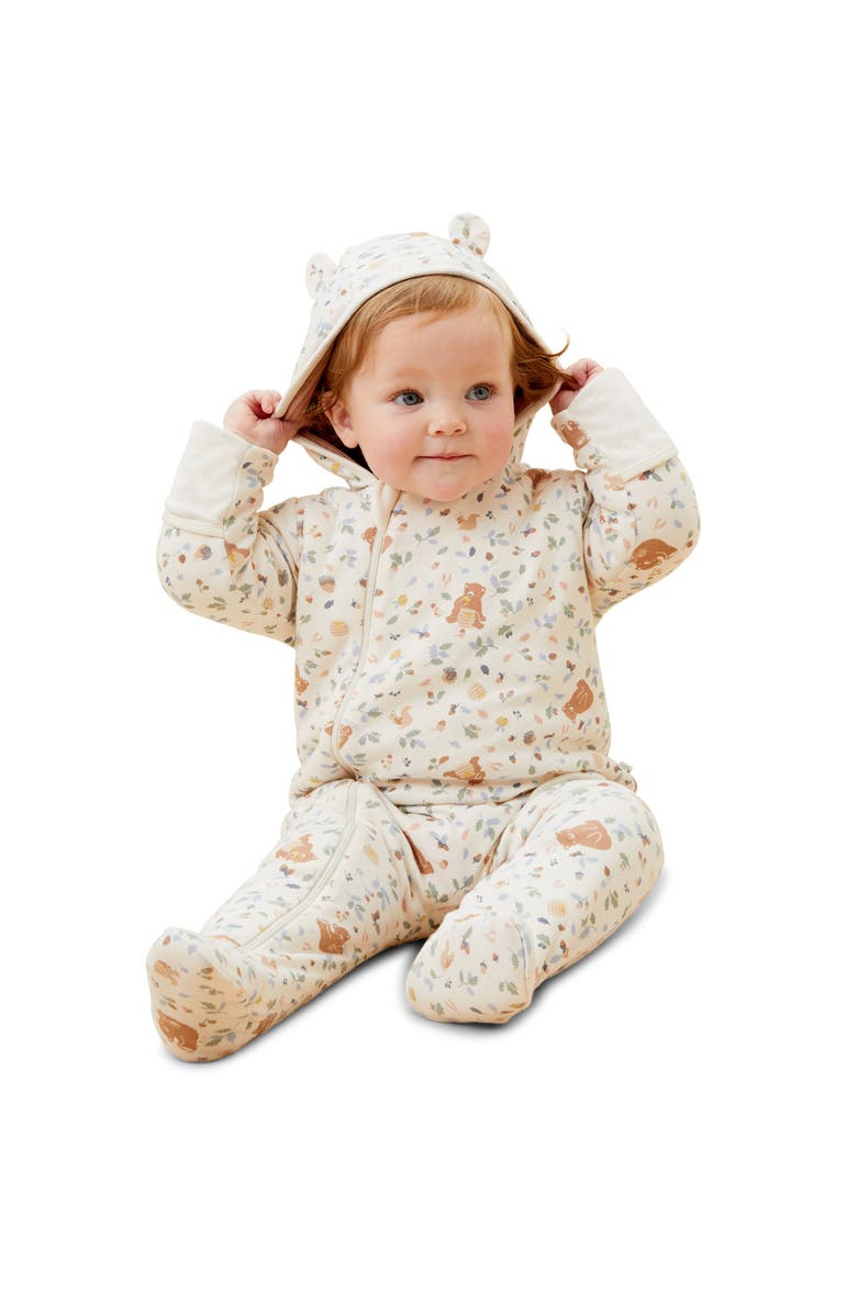 MORI Bear Print Hooded Jumpsuit, Alternate, color, Honey Bear Print