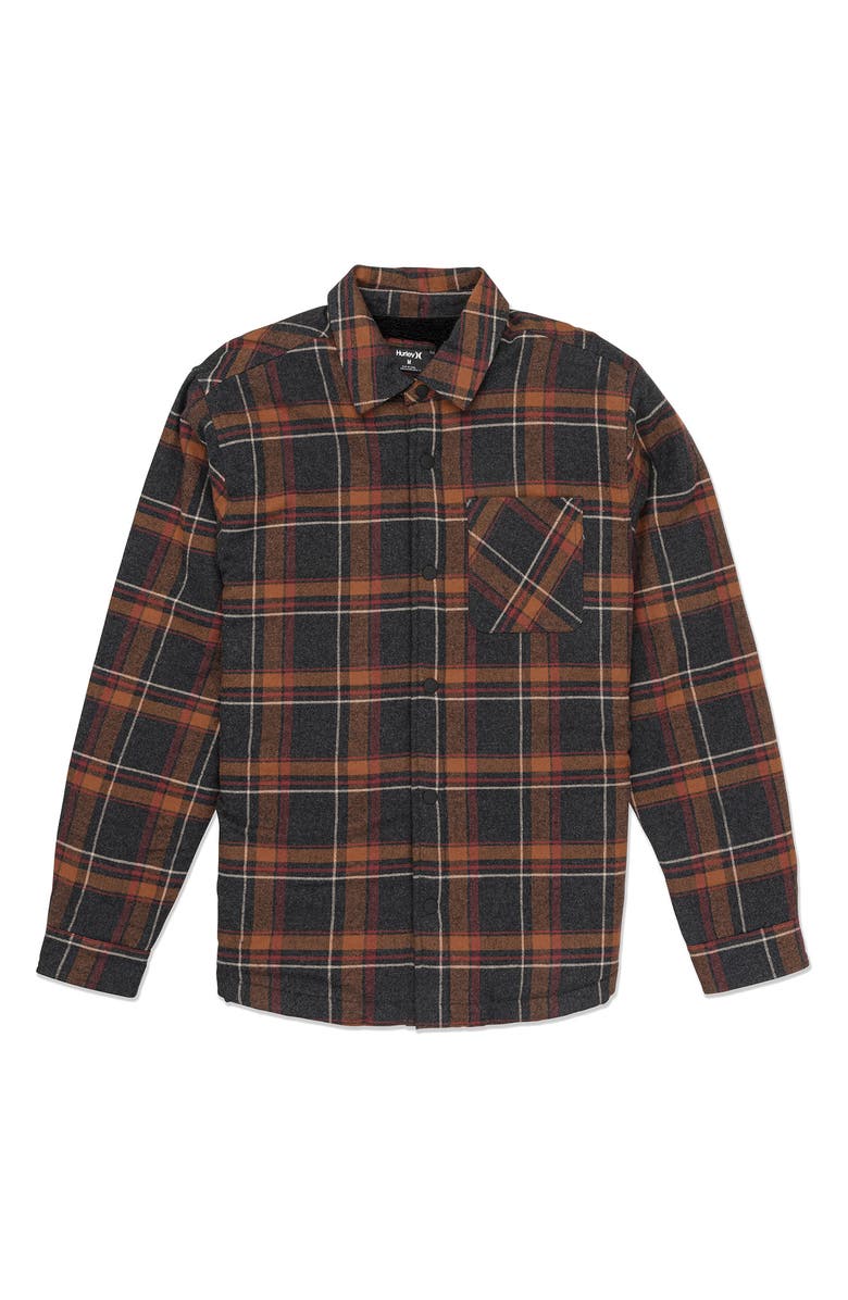 Hurley Portland Faux Shearling Lined Flannel Shirt, Main, color, Black/Orange
