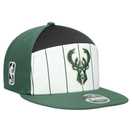 New Era Youth New Era White/Hunter Green Milwaukee Bucks 2025 NBA Tip Off Split Panel 9FIFTY Snapback Hat