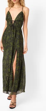 CAMI NYC Dorinda Metallic Stripe Paisley Silk Blend Chiffon Maxi Dress