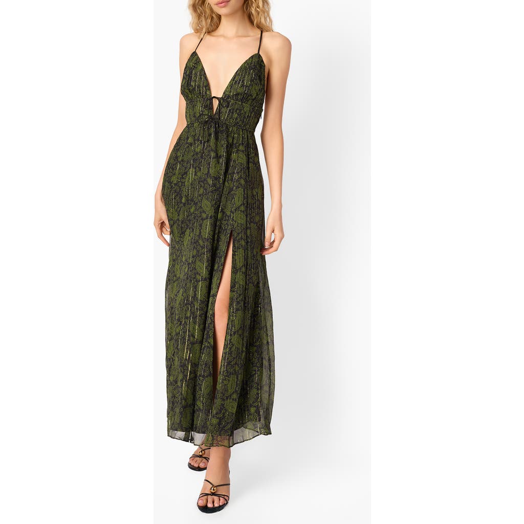 Cami Nyc Dorinda Metallic Stripe Paisley Silk Blend Chiffon Maxi Dress In Green